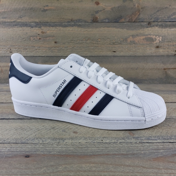 adidas Superstar Originals Men's Shoes White/Red/Dark Navy Shell Toe - Picture 2 of 10